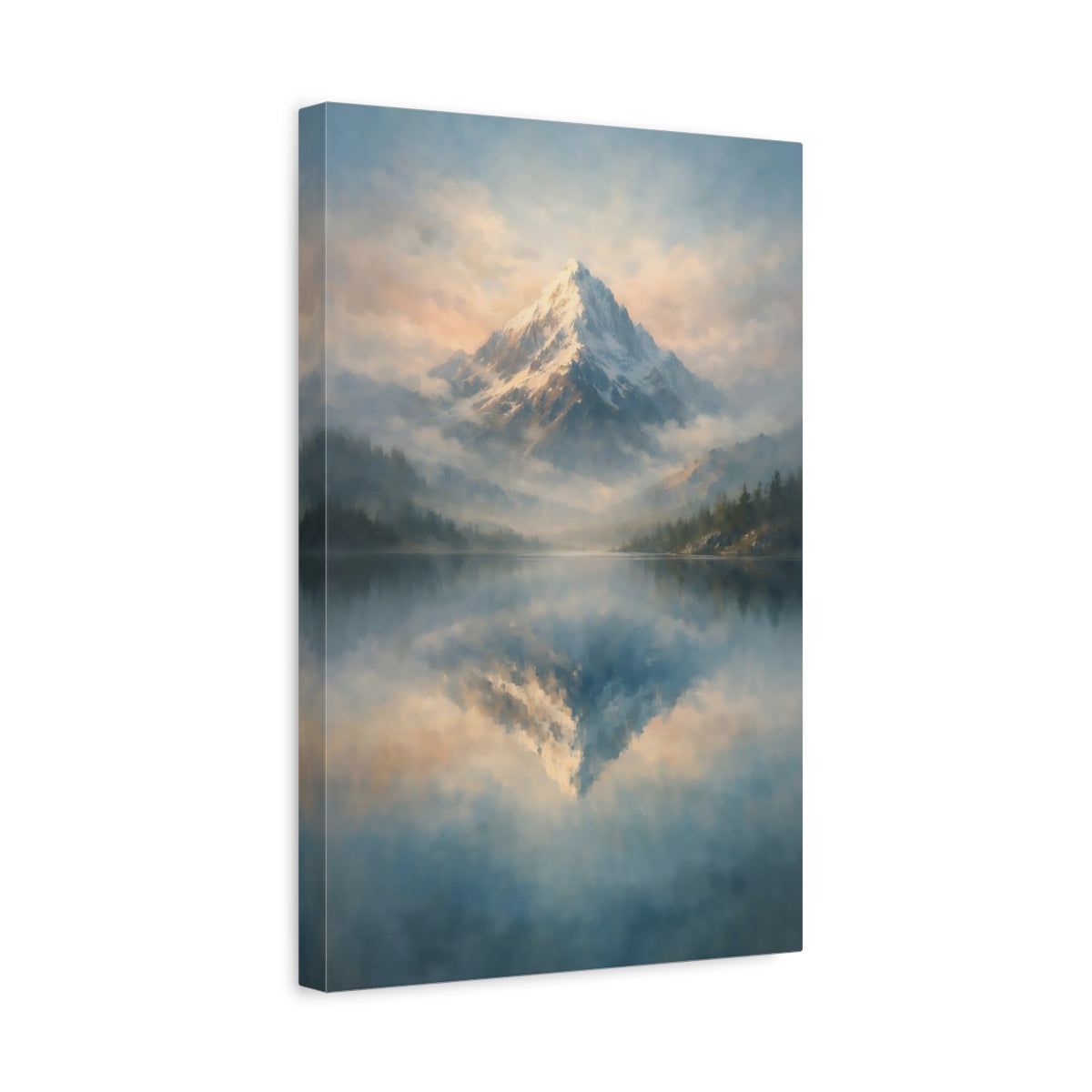 Side Mockup 4. Nature Snowy Mountain Blue And Gold Mountain shown as stretched canvas wall art