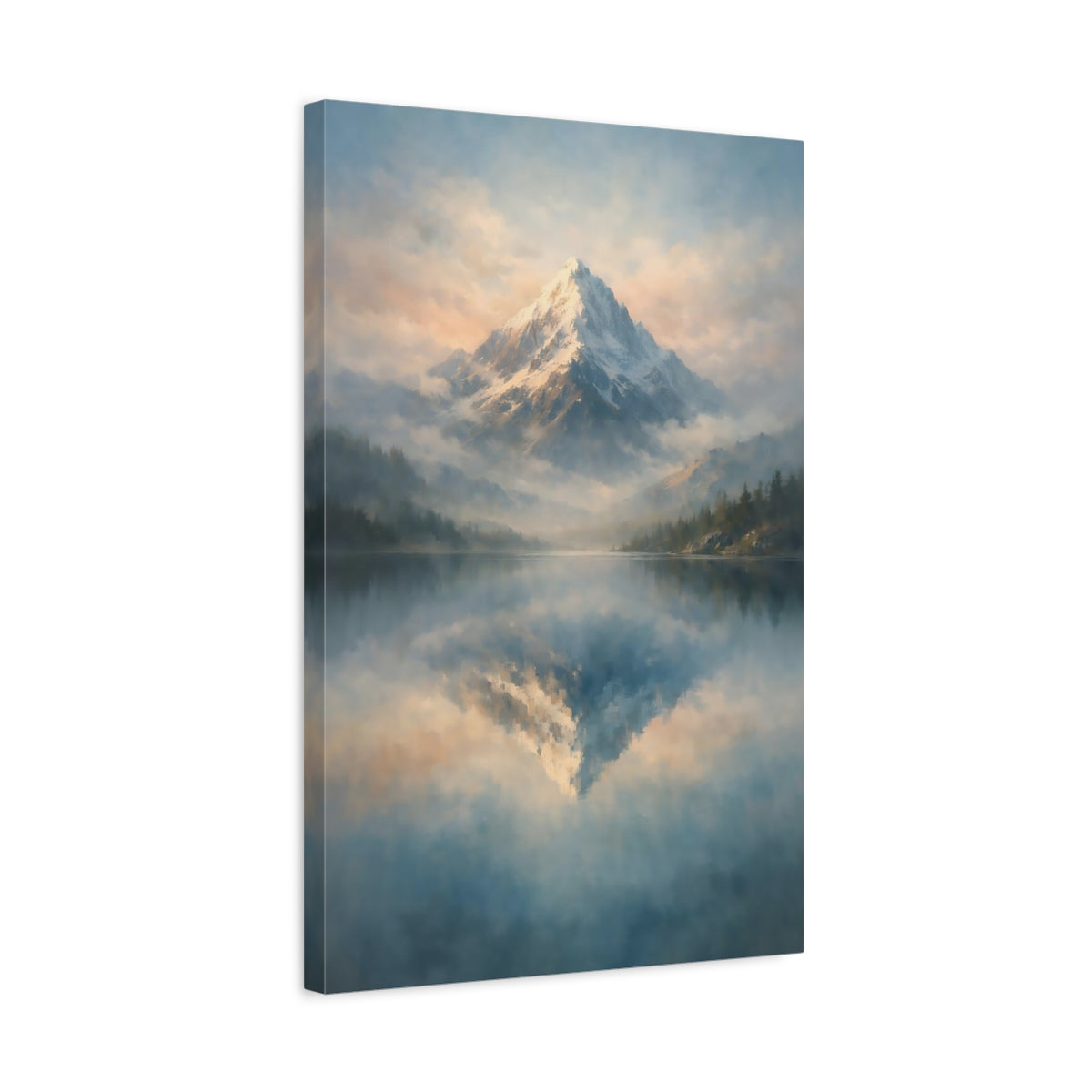 Side Mockup 3. Nature Snowy Mountain Blue And Gold Mountain shown as stretched canvas wall art