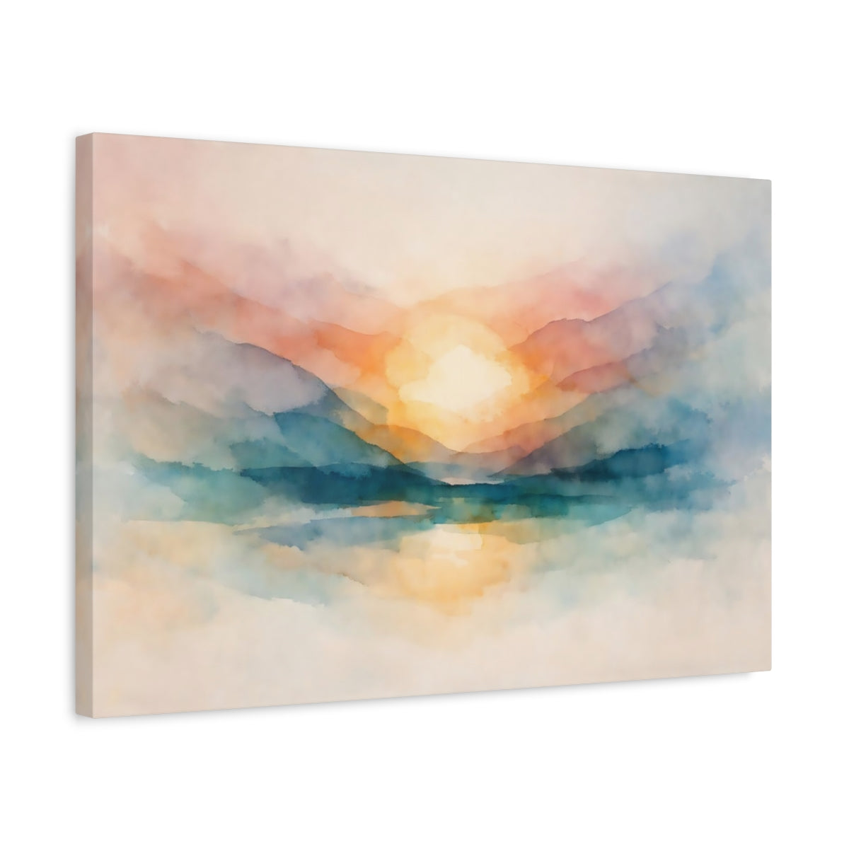 Watercolor Layered Abstract Mountain Sunset Nature - Canvas Wall Art Print