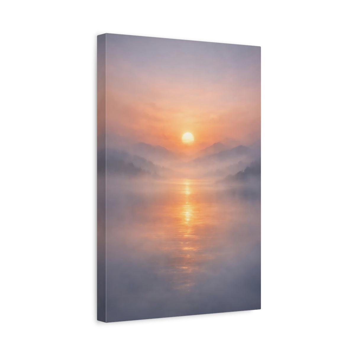 Side Mockup 4. Nature Sunrise Misty Sunset shown as stretched canvas wall art