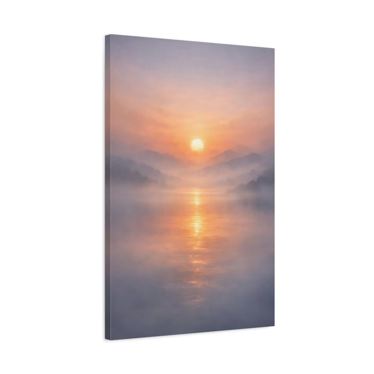 Side Mockup 2. Nature Sunrise Misty Sunset shown as stretched canvas wall art