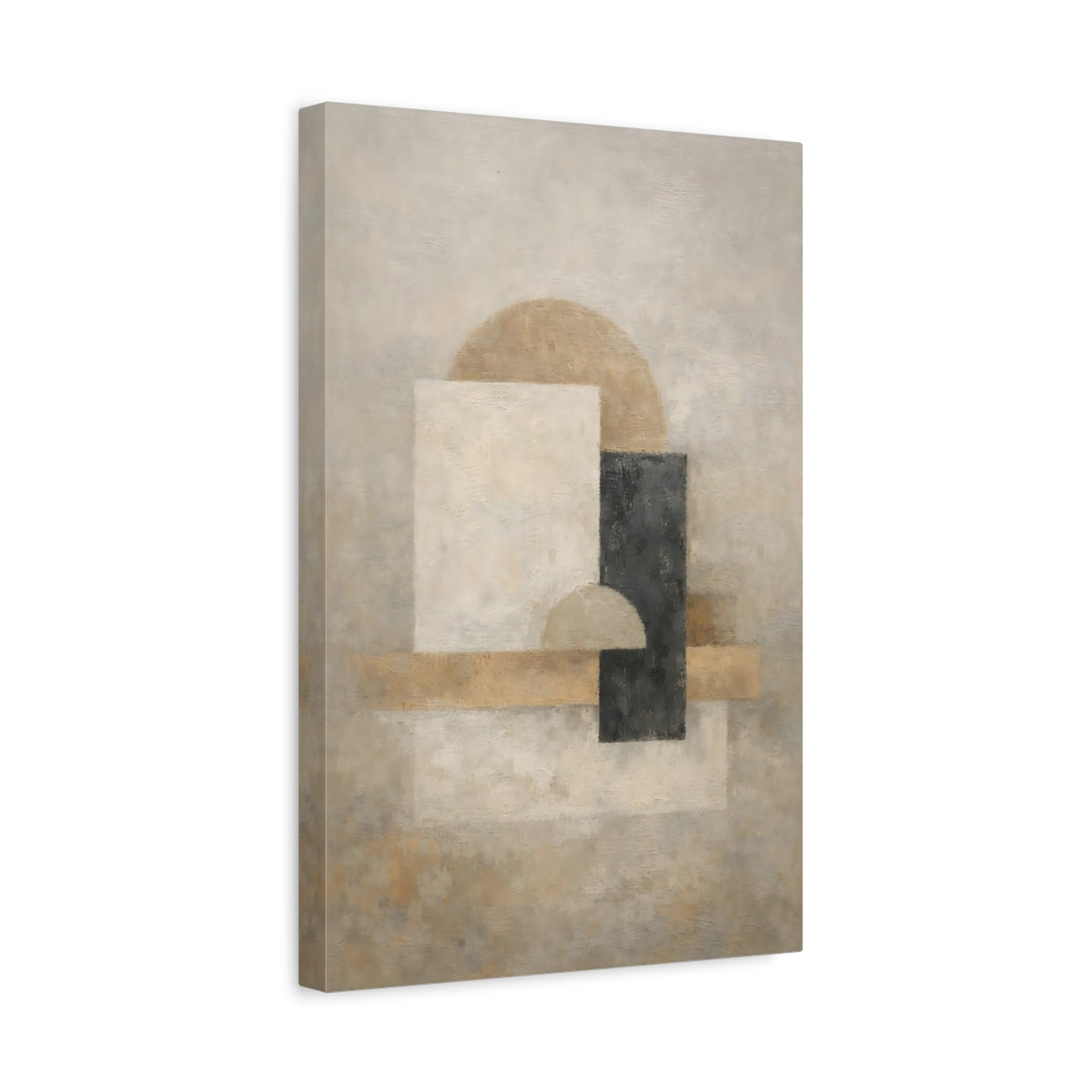 Side Mockup 4. Abstract Geometric Shapes Abstract Beige Black shown as stretched canvas wall art