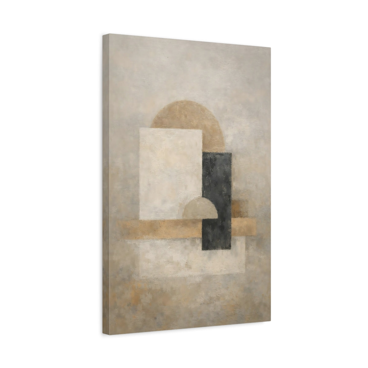 Side Mockup 3. Abstract Geometric Shapes Abstract Beige Black shown as stretched canvas wall art