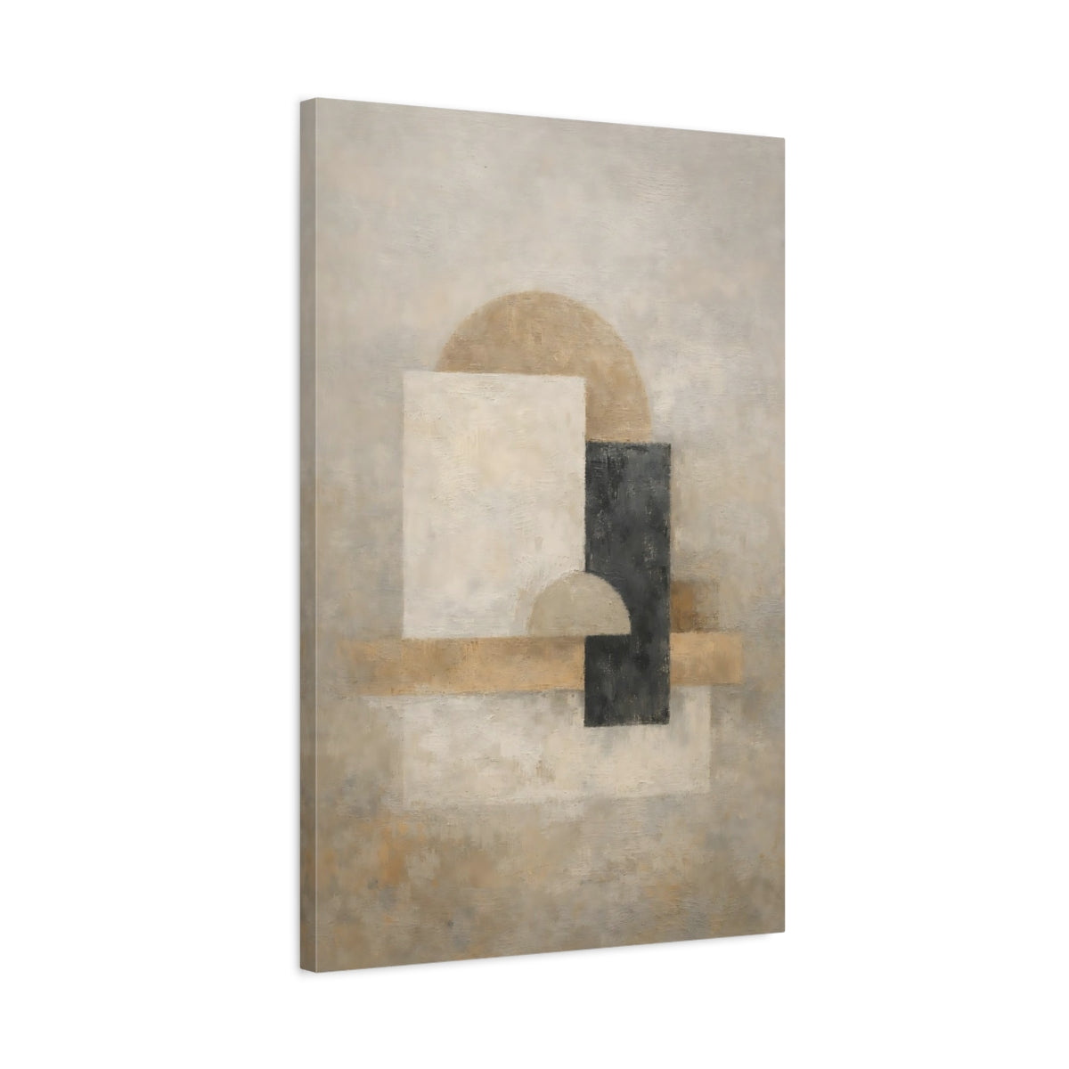 Side Mockup 2. Abstract Geometric Shapes Abstract Beige Black shown as stretched canvas wall art