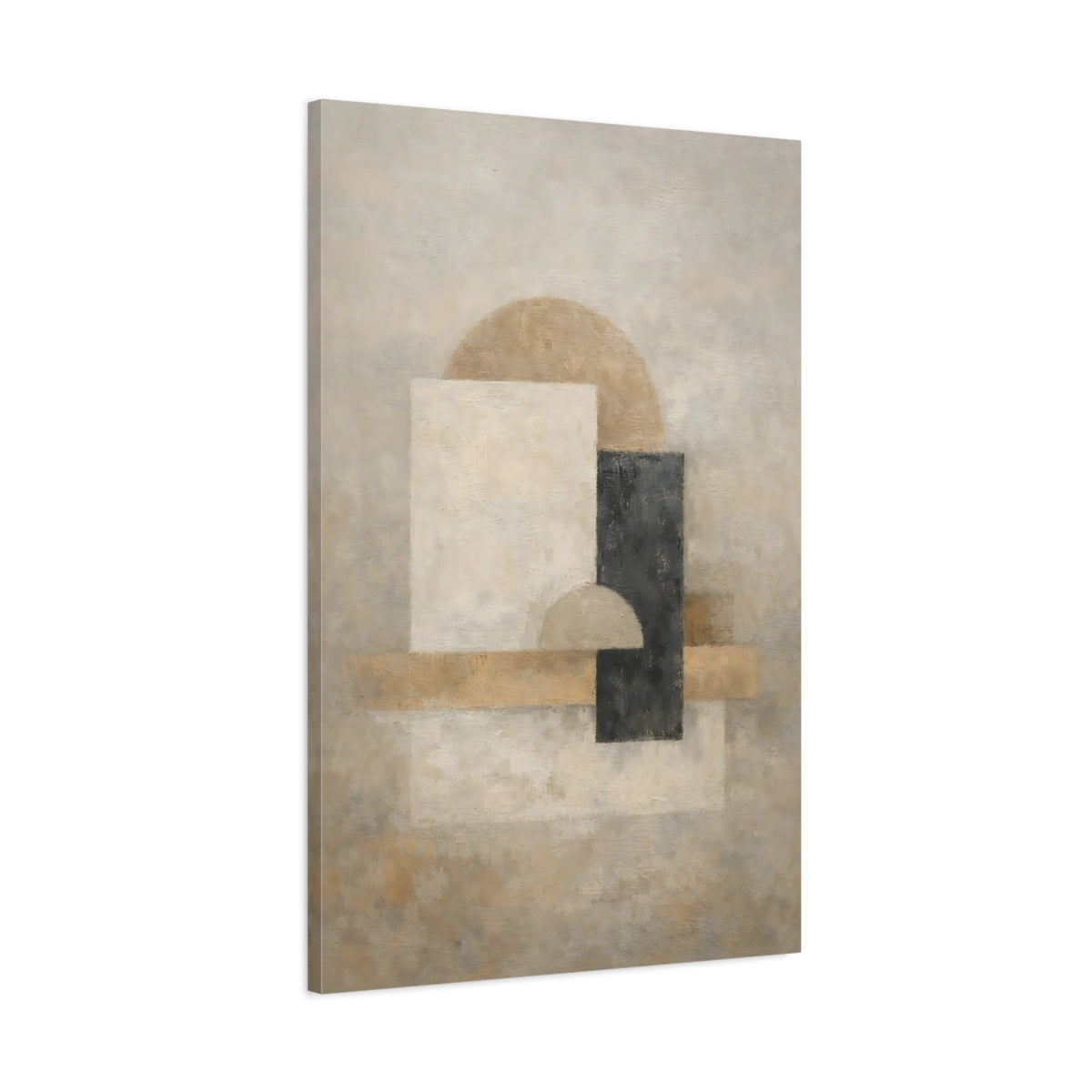 Side Mockup 1. Abstract Geometric Shapes Abstract Beige Black shown as stretched canvas wall art