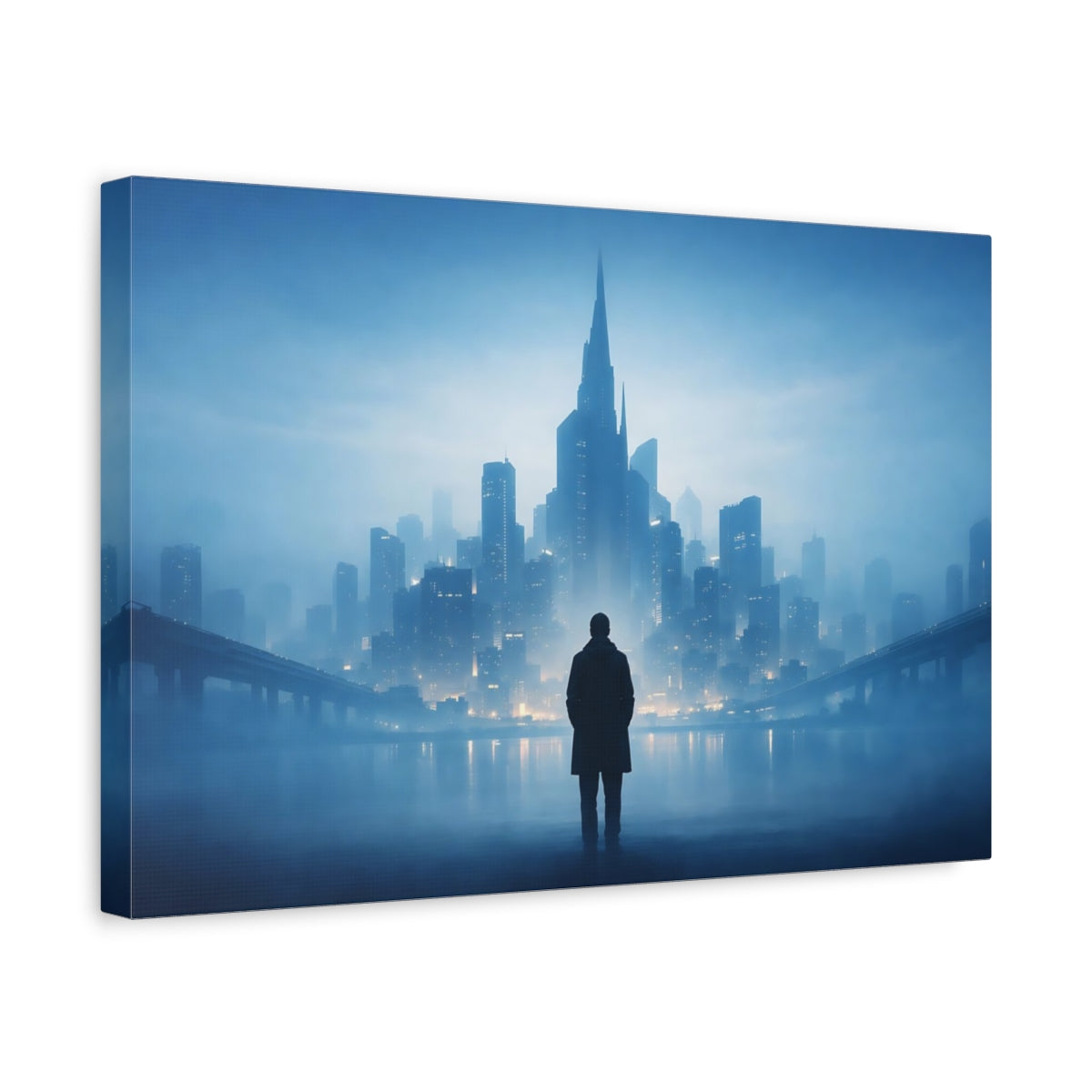 Mist Depth Blue Urban Abstract Cityscape Science Fiction - Canvas Wall Art Print