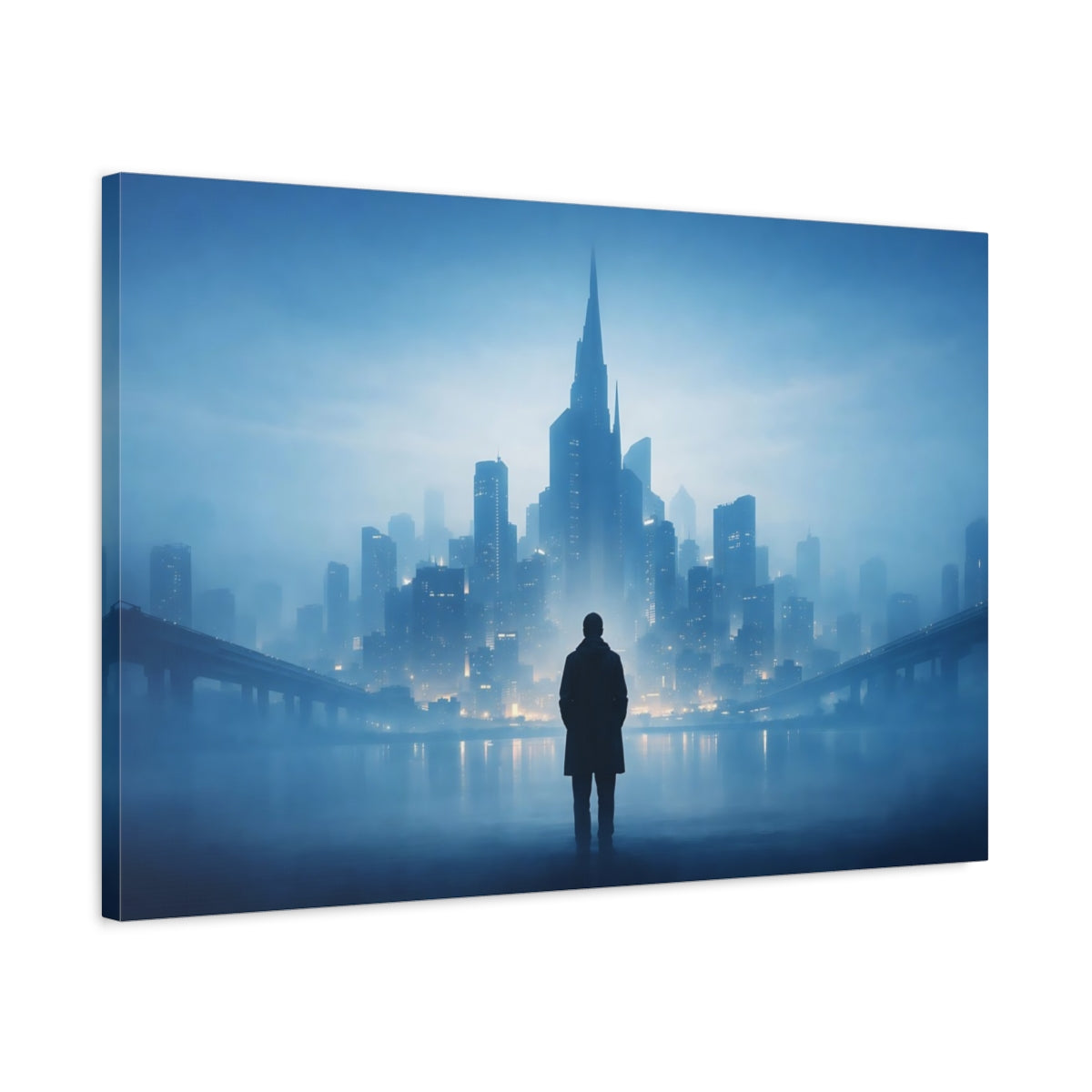 Mist Depth Blue Urban Abstract Cityscape Science Fiction - Canvas Wall Art Print