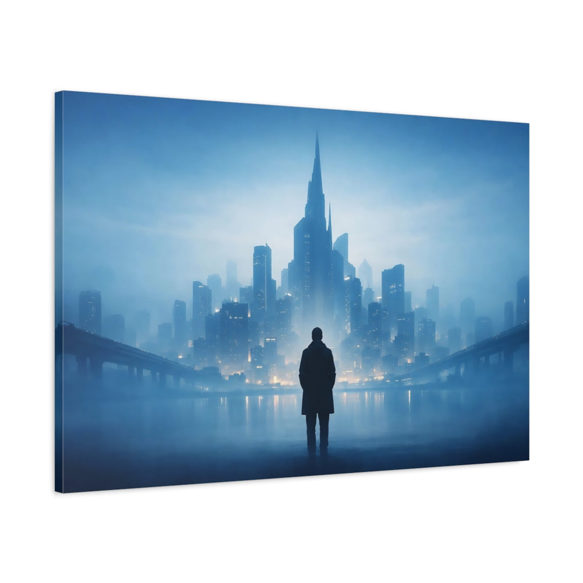 Mist Depth Blue Urban Abstract Cityscape Science Fiction - Canvas Wall Art Print