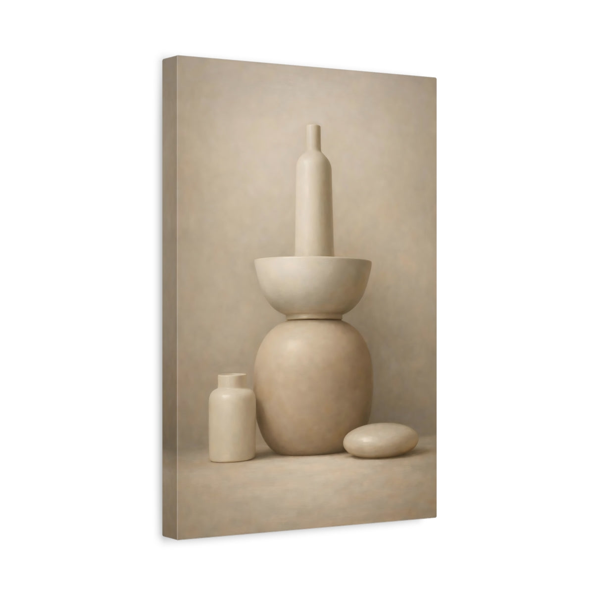 Side Mockup 4. Abstract Abstract Vessels Neutral Abstract shown as stretched canvas wall art