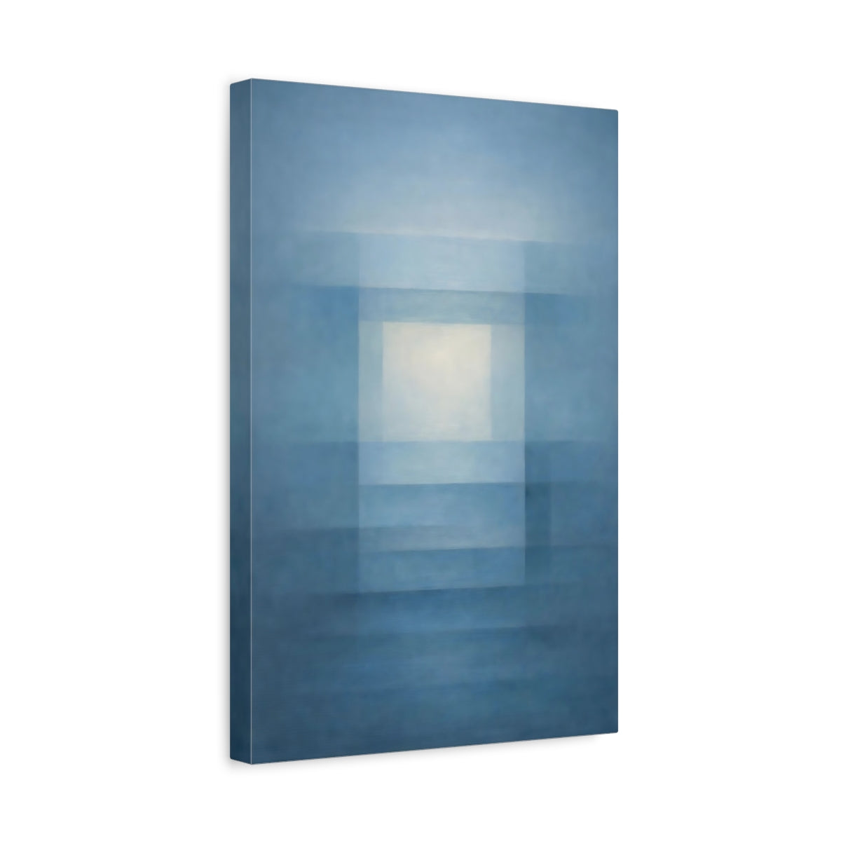 Side Mockup 4. Abstract Abstract Geometry Blue And White Abstract shown as stretched canvas wall art