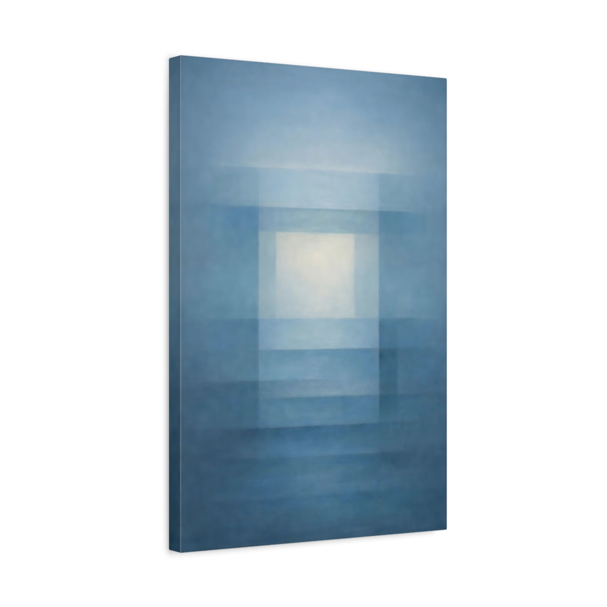 Side Mockup 3. Abstract Abstract Geometry Blue And White Abstract shown as stretched canvas wall art