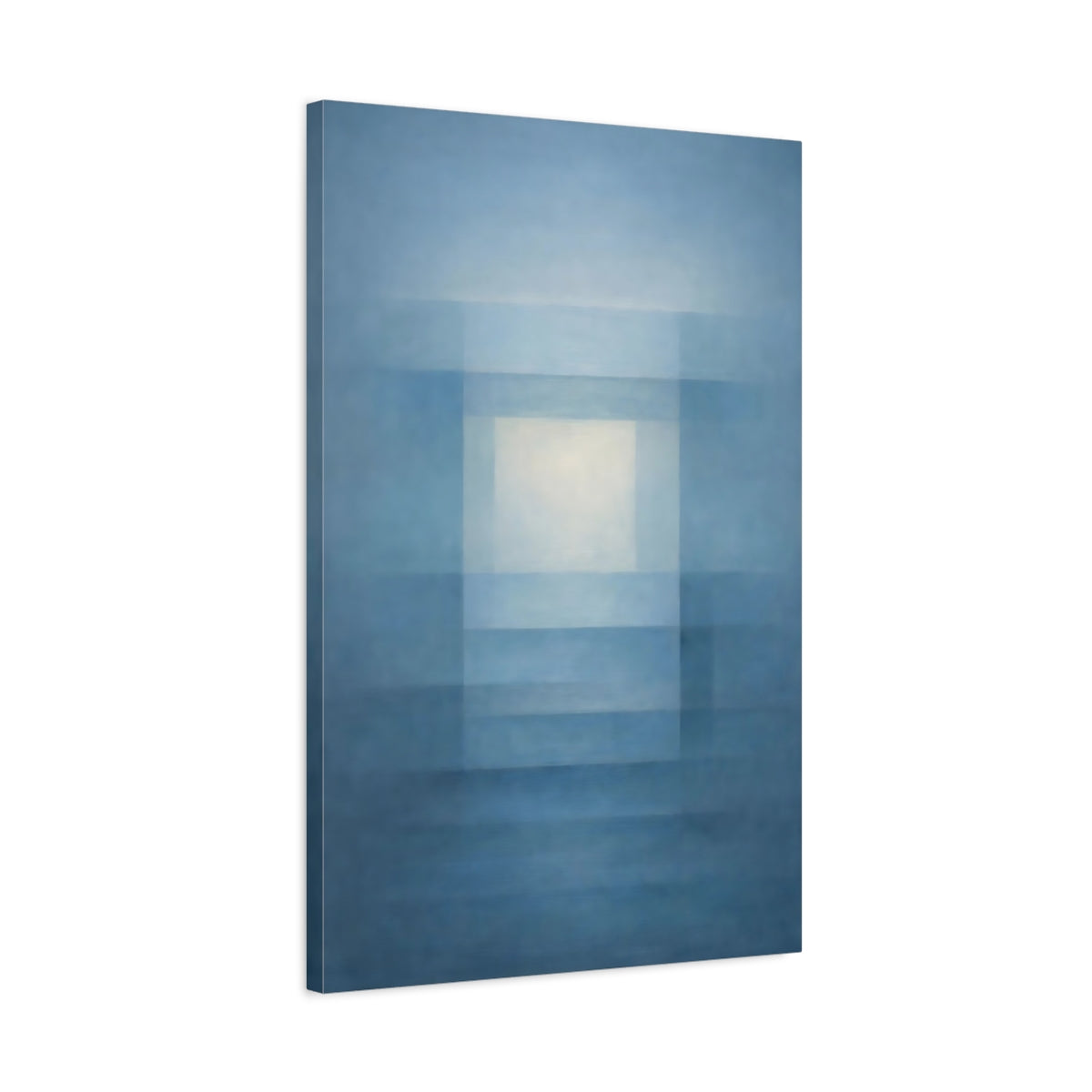 Side Mockup 2. Abstract Abstract Geometry Blue And White Abstract shown as stretched canvas wall art