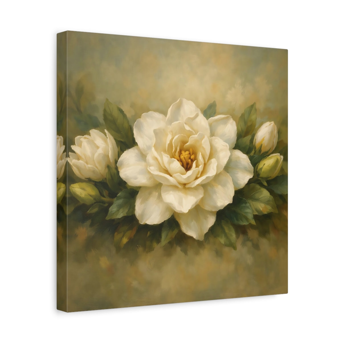 Side Mockup 7. Floral Gardenia White Gardenia shown as stretched canvas wall art