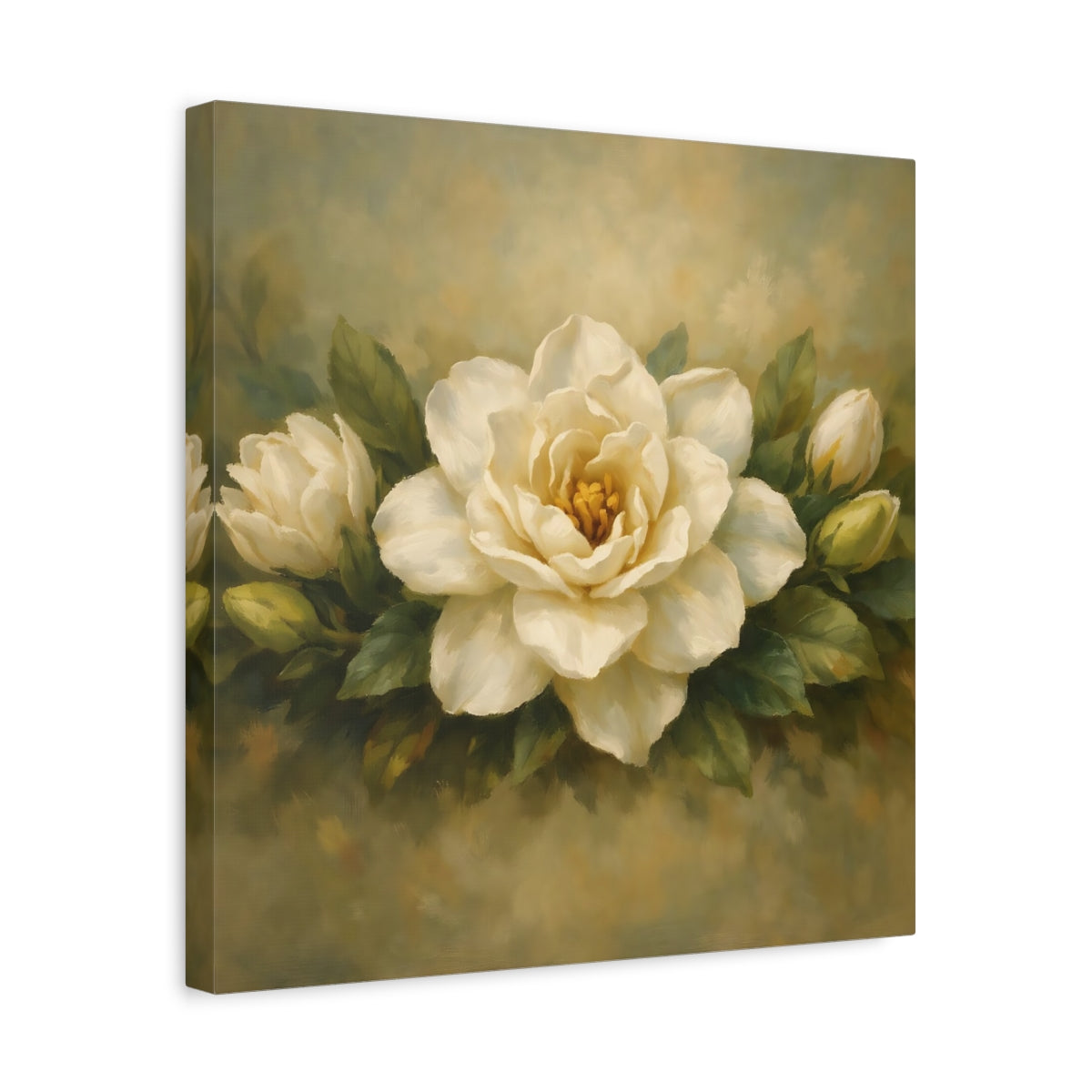 Side Mockup 6. Floral Gardenia White Gardenia shown as stretched canvas wall art