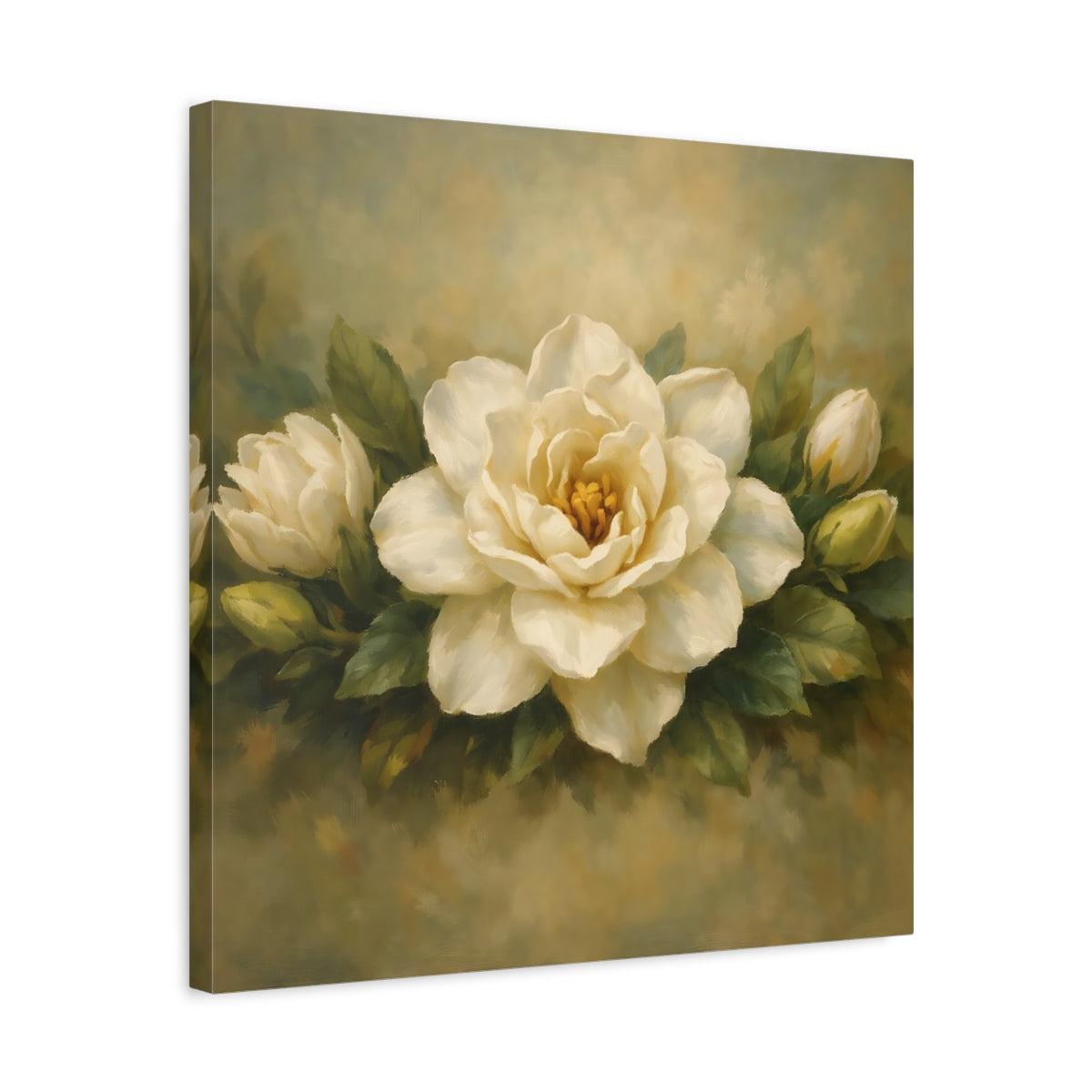 Side Mockup 5. Floral Gardenia White Gardenia shown as stretched canvas wall art