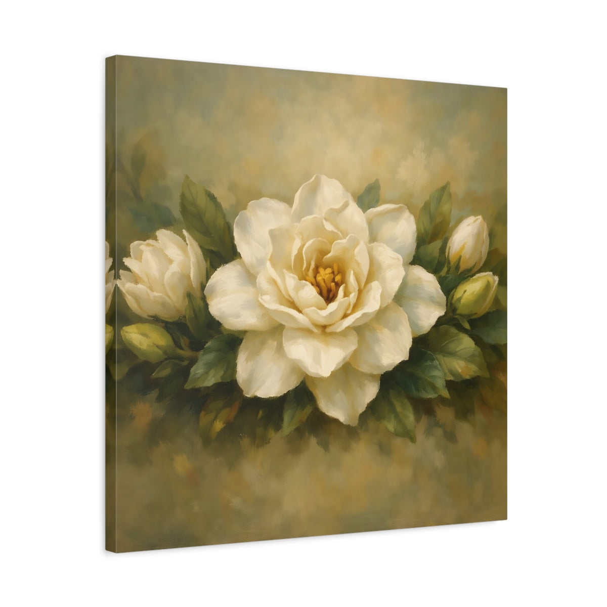 Side Mockup 4. Floral Gardenia White Gardenia shown as stretched canvas wall art