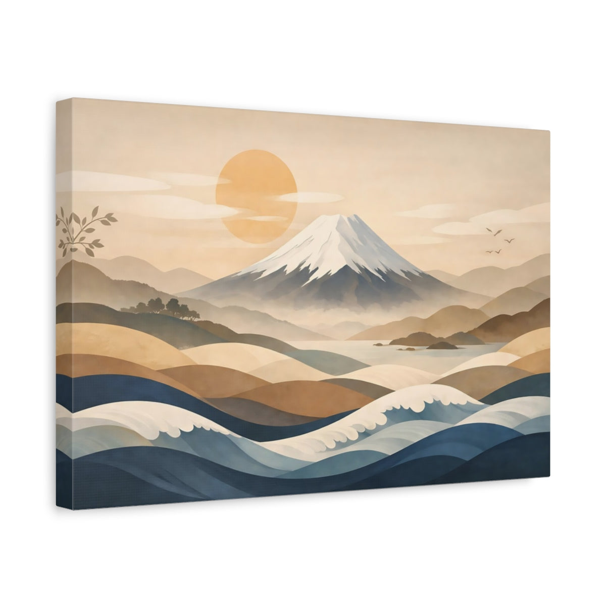 Japandi Waves Mount Fuji Nature - Canvas Wall Art Print