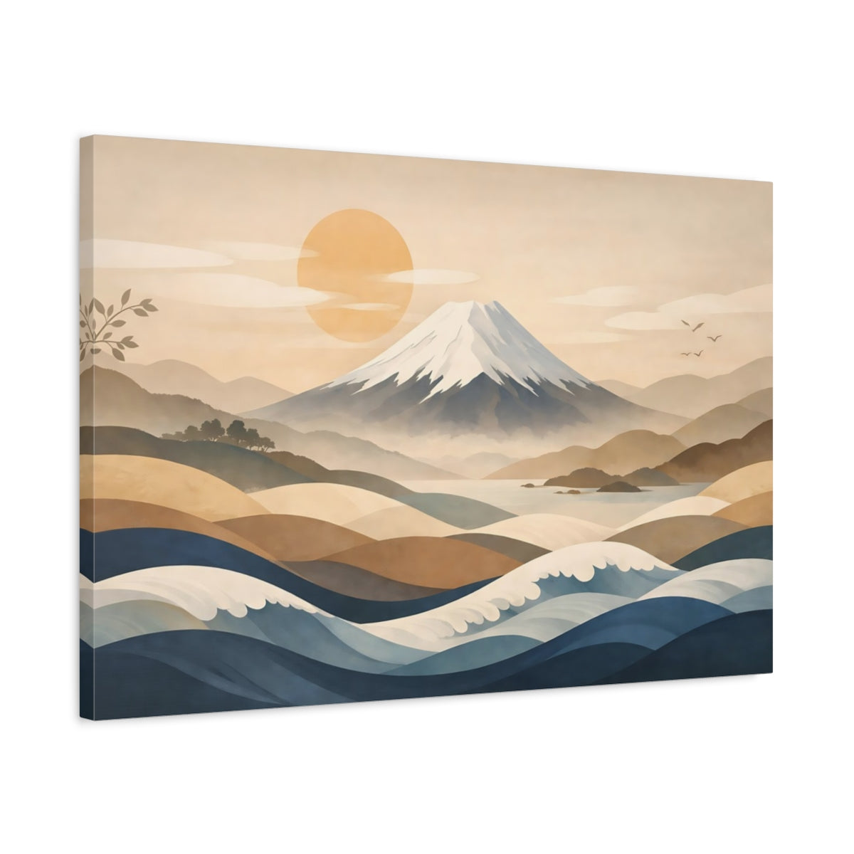 Japandi Waves Mount Fuji Nature - Canvas Wall Art Print