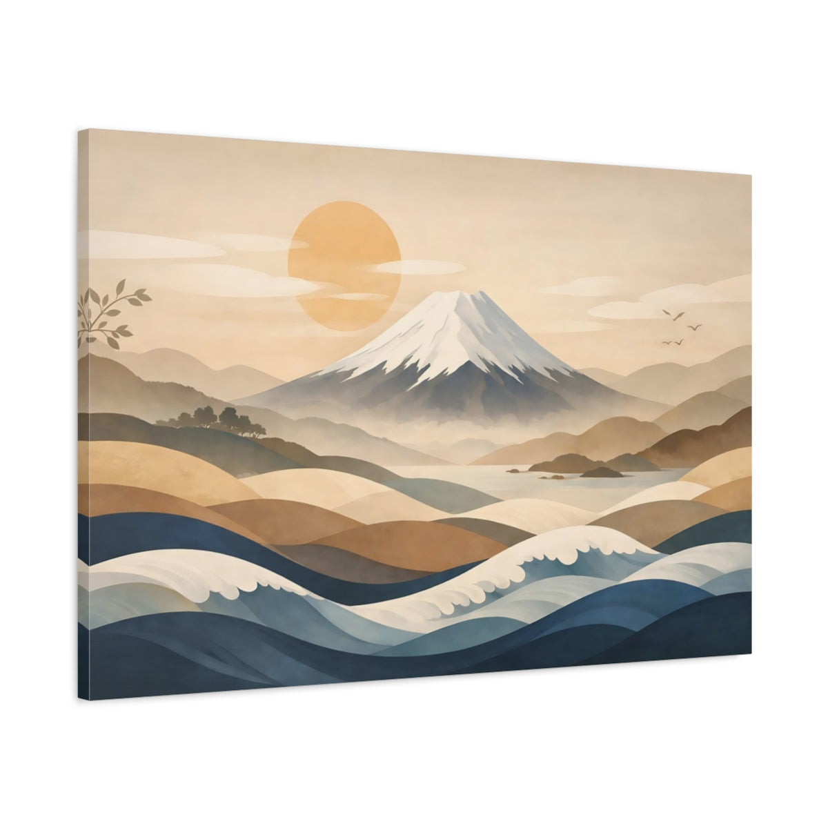 Japandi Waves Mount Fuji Nature - Canvas Wall Art Print