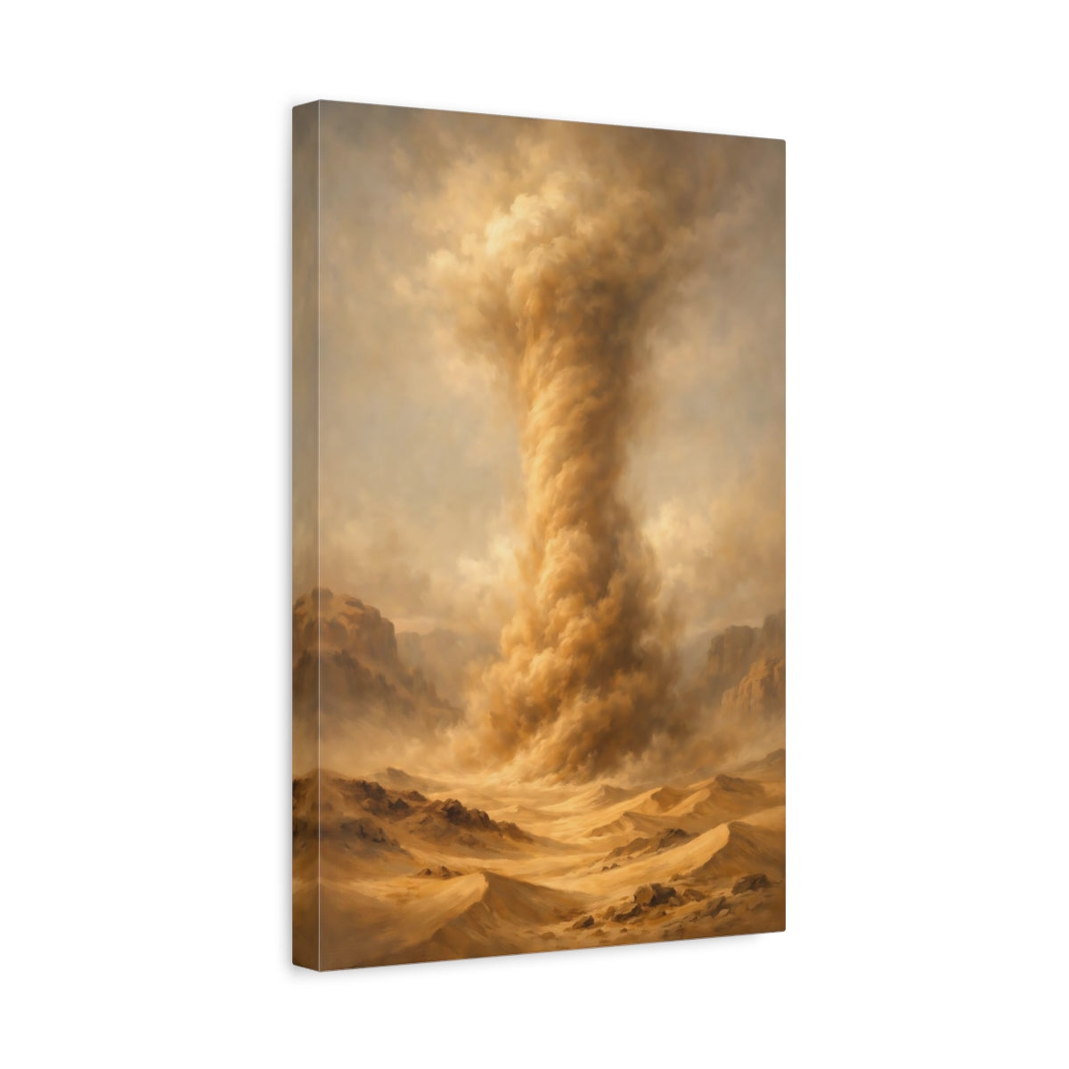 Side Mockup 4. Nature Sandstorm Brown Gold Landscape shown as stretched canvas wall art