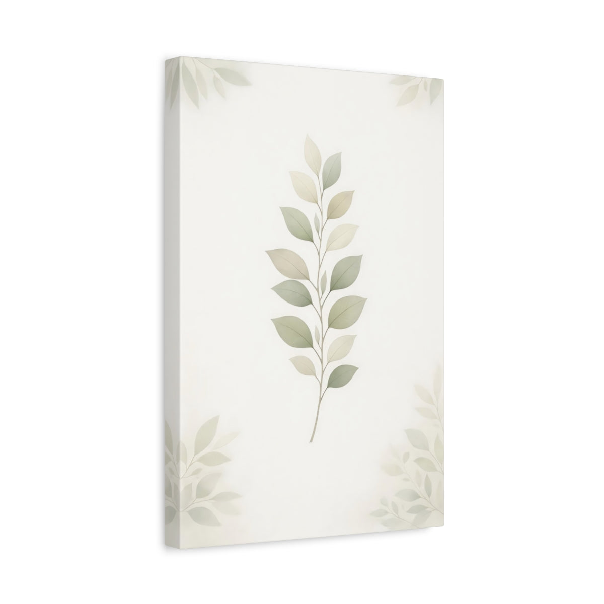 Side Mockup 4. Nature Leaf Branch Pastel Green Leaves shown as stretched canvas wall art