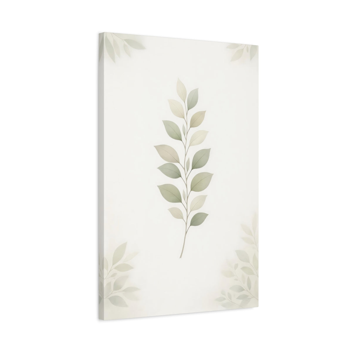 Side Mockup 2. Nature Leaf Branch Pastel Green Leaves shown as stretched canvas wall art