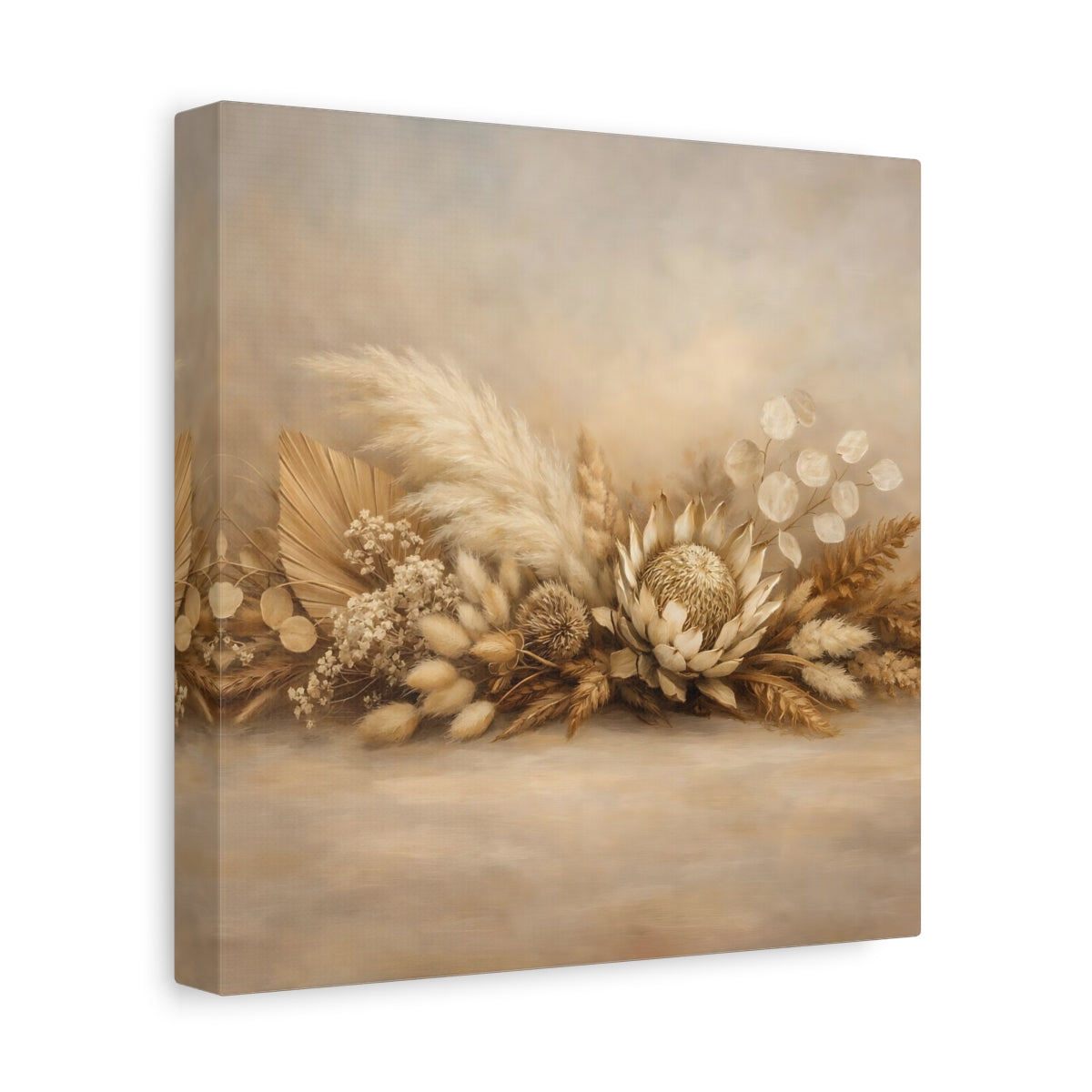 Side Mockup 9. Nature Dried Botanicals Beige Dried Botanicals shown as stretched canvas wall art