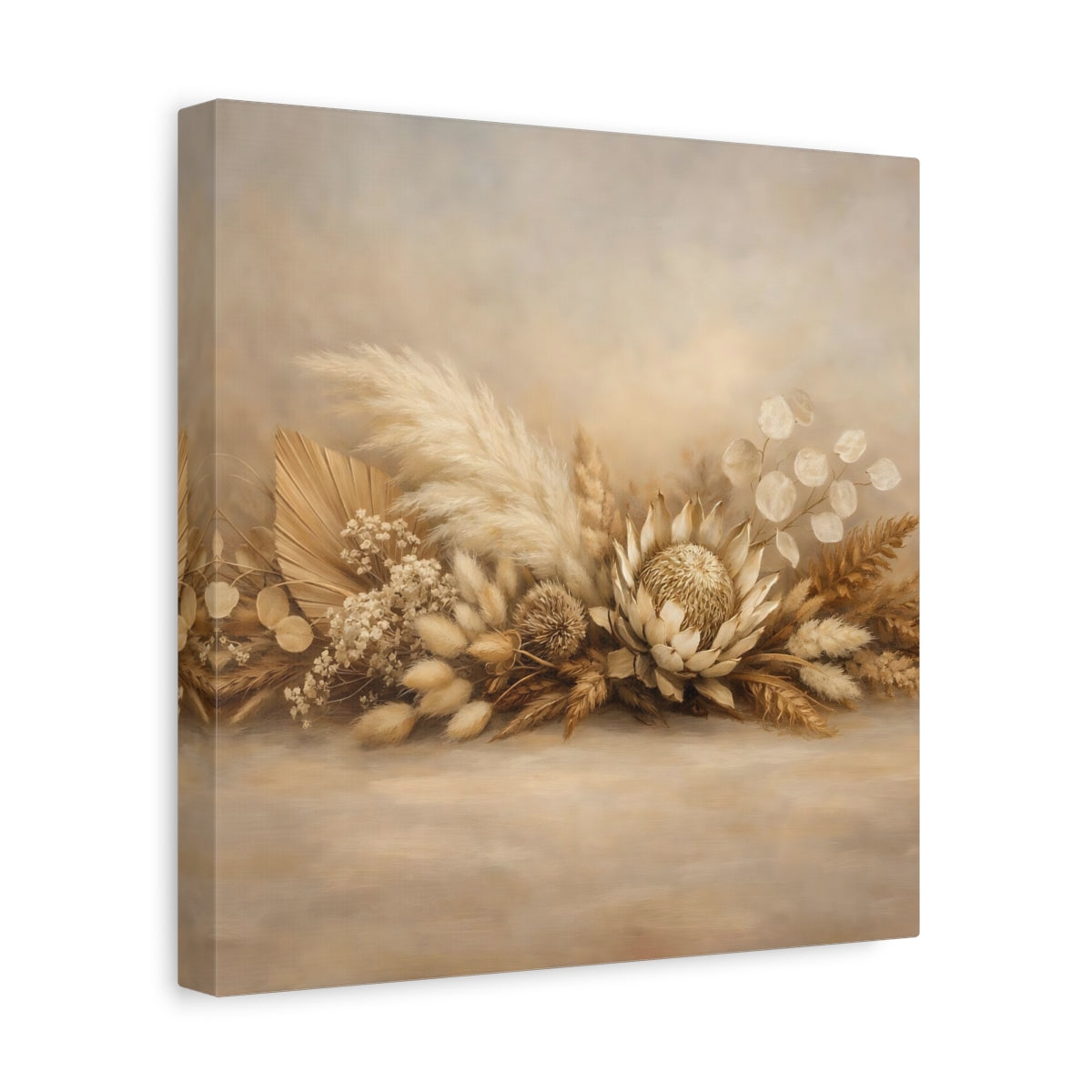 Side Mockup 8. Nature Dried Botanicals Beige Dried Botanicals shown as stretched canvas wall art