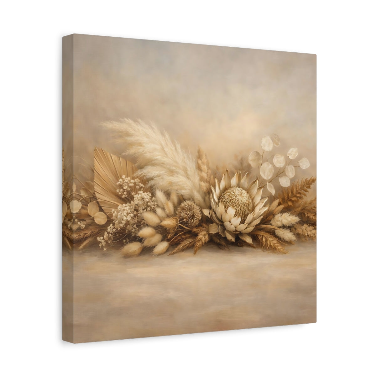 Side Mockup 7. Nature Dried Botanicals Beige Dried Botanicals shown as stretched canvas wall art