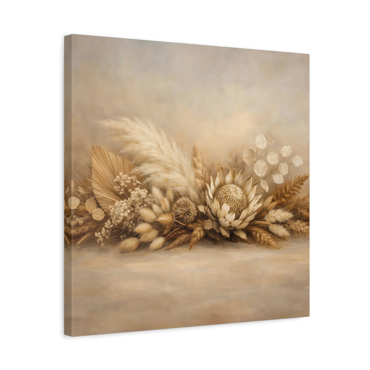 Side Mockup 5. Nature Dried Botanicals Beige Dried Botanicals shown as stretched canvas wall art