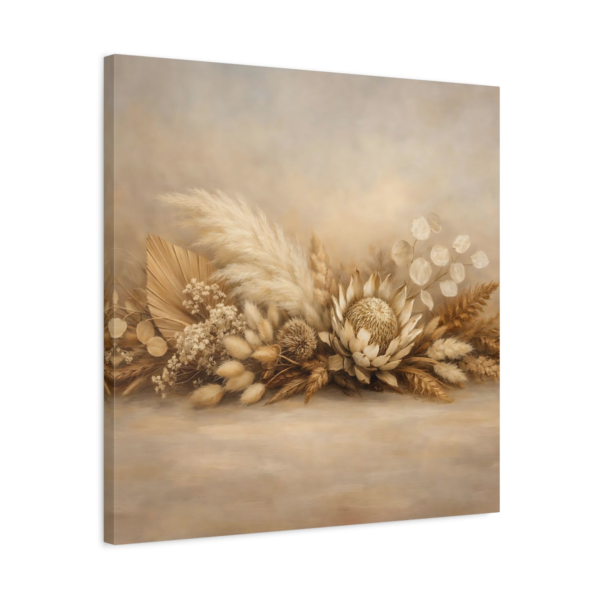 Side Mockup 4. Nature Dried Botanicals Beige Dried Botanicals shown as stretched canvas wall art