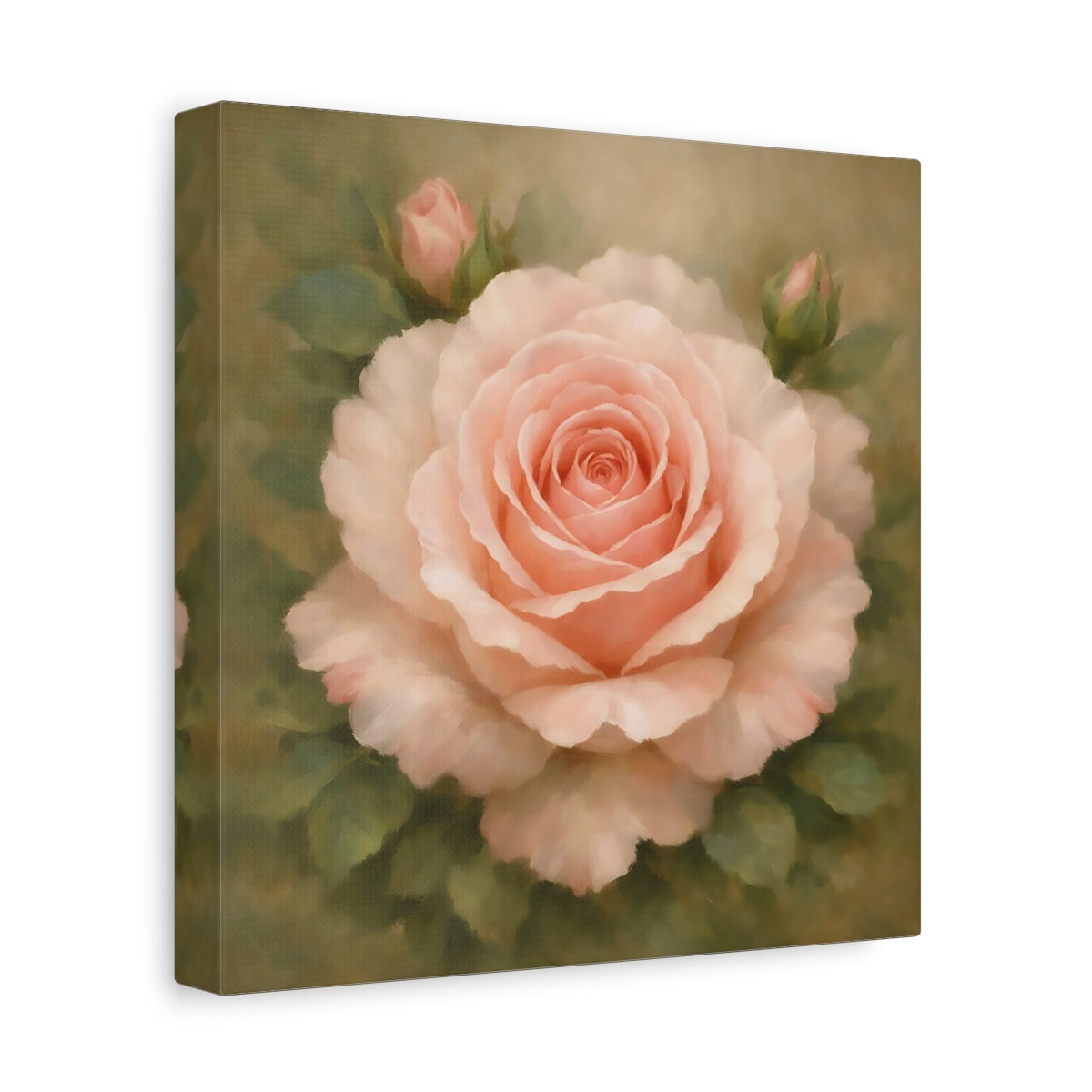 Side Mockup 9. Floral Pink Rose Pink Rose Floral shown as stretched canvas wall art