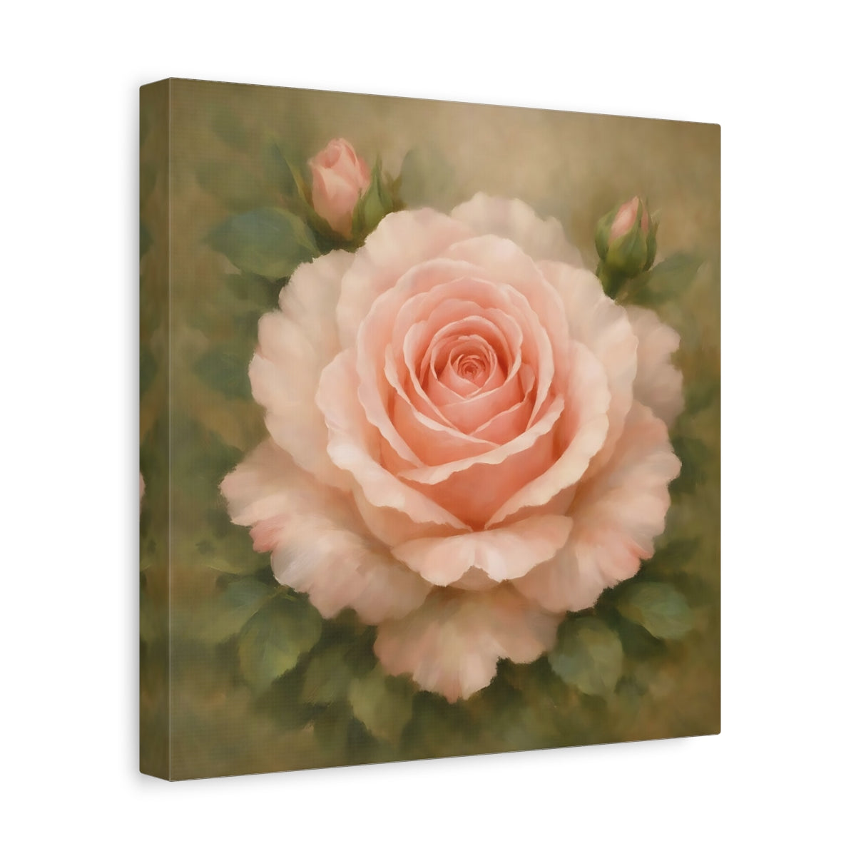 Side Mockup 8. Floral Pink Rose Pink Rose Floral shown as stretched canvas wall art