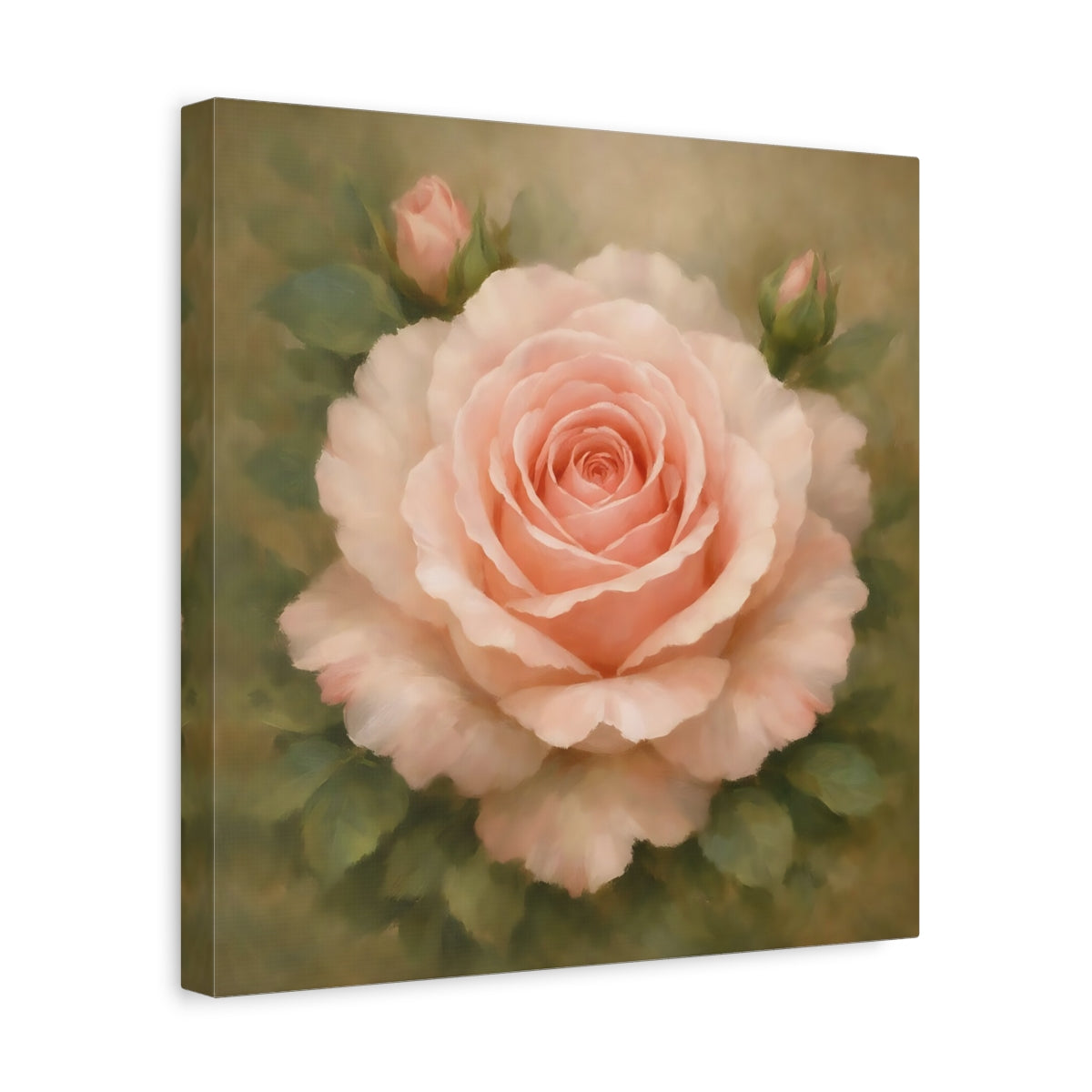Side Mockup 7. Floral Pink Rose Pink Rose Floral shown as stretched canvas wall art