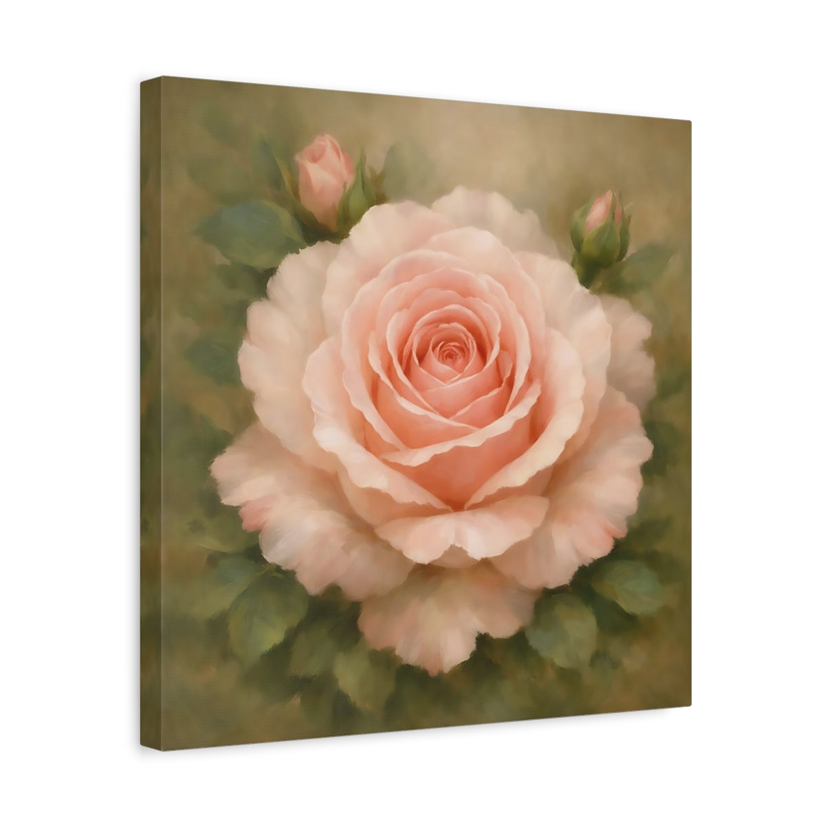 Side Mockup 6. Floral Pink Rose Pink Rose Floral shown as stretched canvas wall art