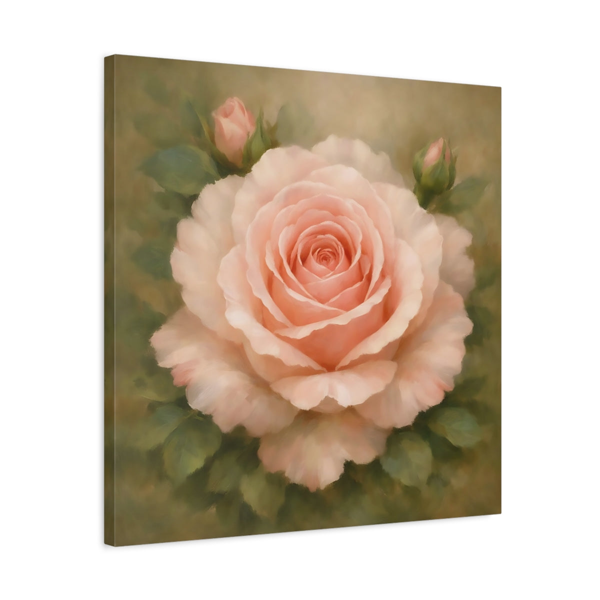 Side Mockup 4. Floral Pink Rose Pink Rose Floral shown as stretched canvas wall art