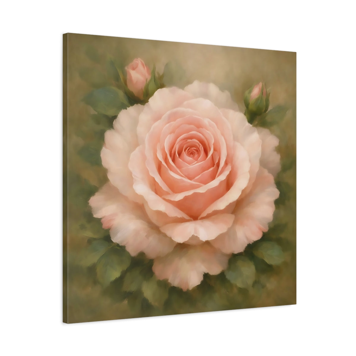 Side Mockup 3. Floral Pink Rose Pink Rose Floral shown as stretched canvas wall art