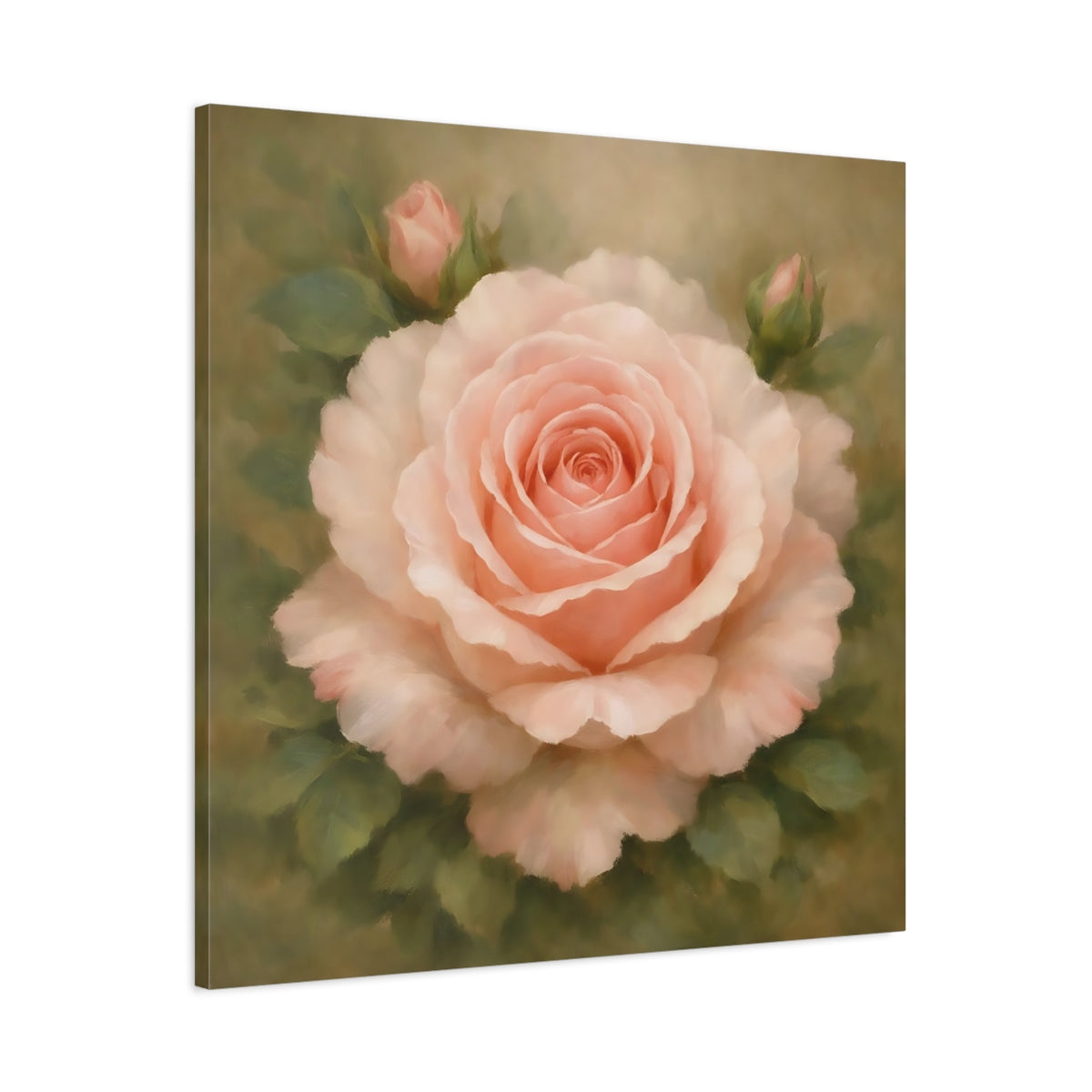 Side Mockup 2. Floral Pink Rose Pink Rose Floral shown as stretched canvas wall art