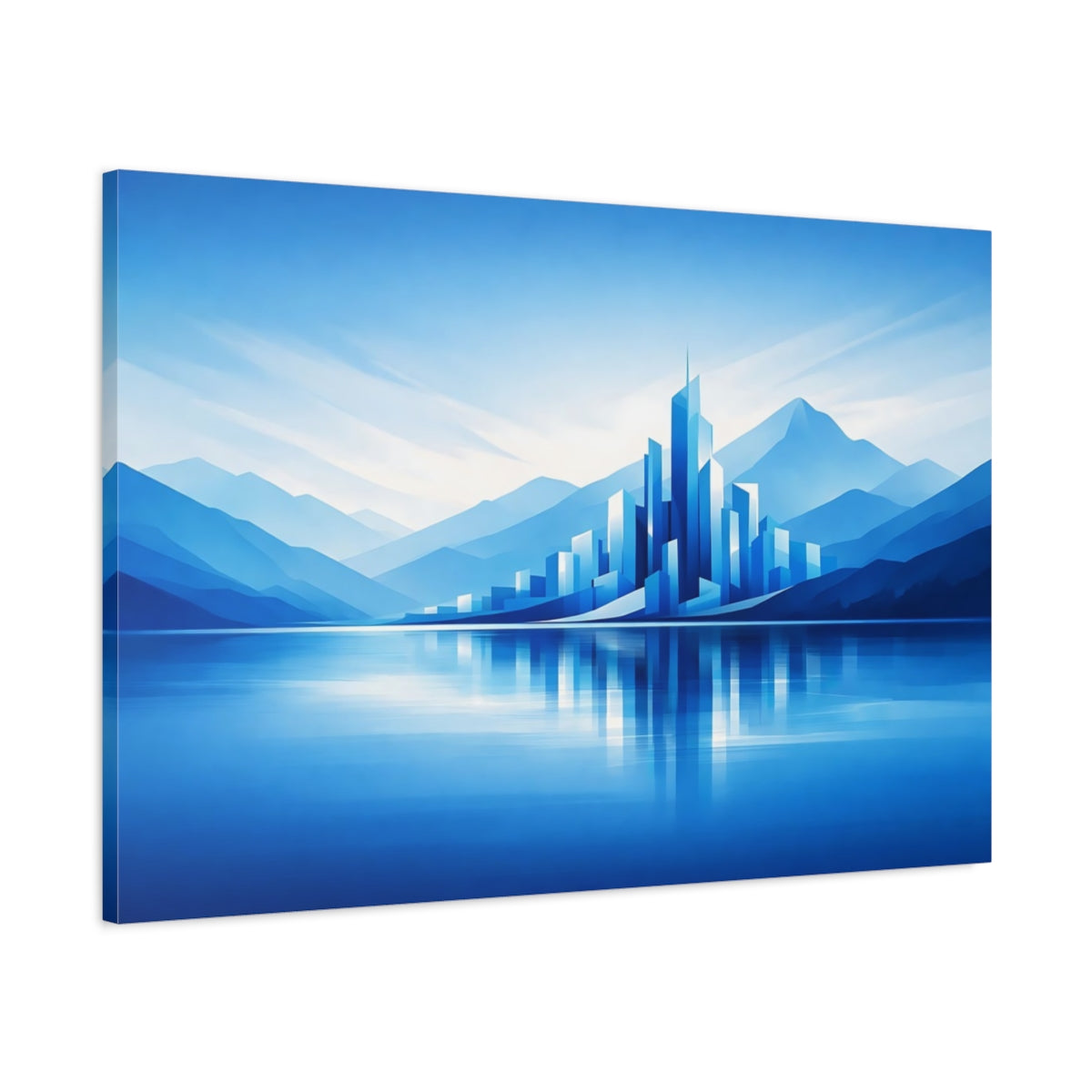 Nature Blue Abstract Skyline Futuristic City - Canvas Wall Art Print