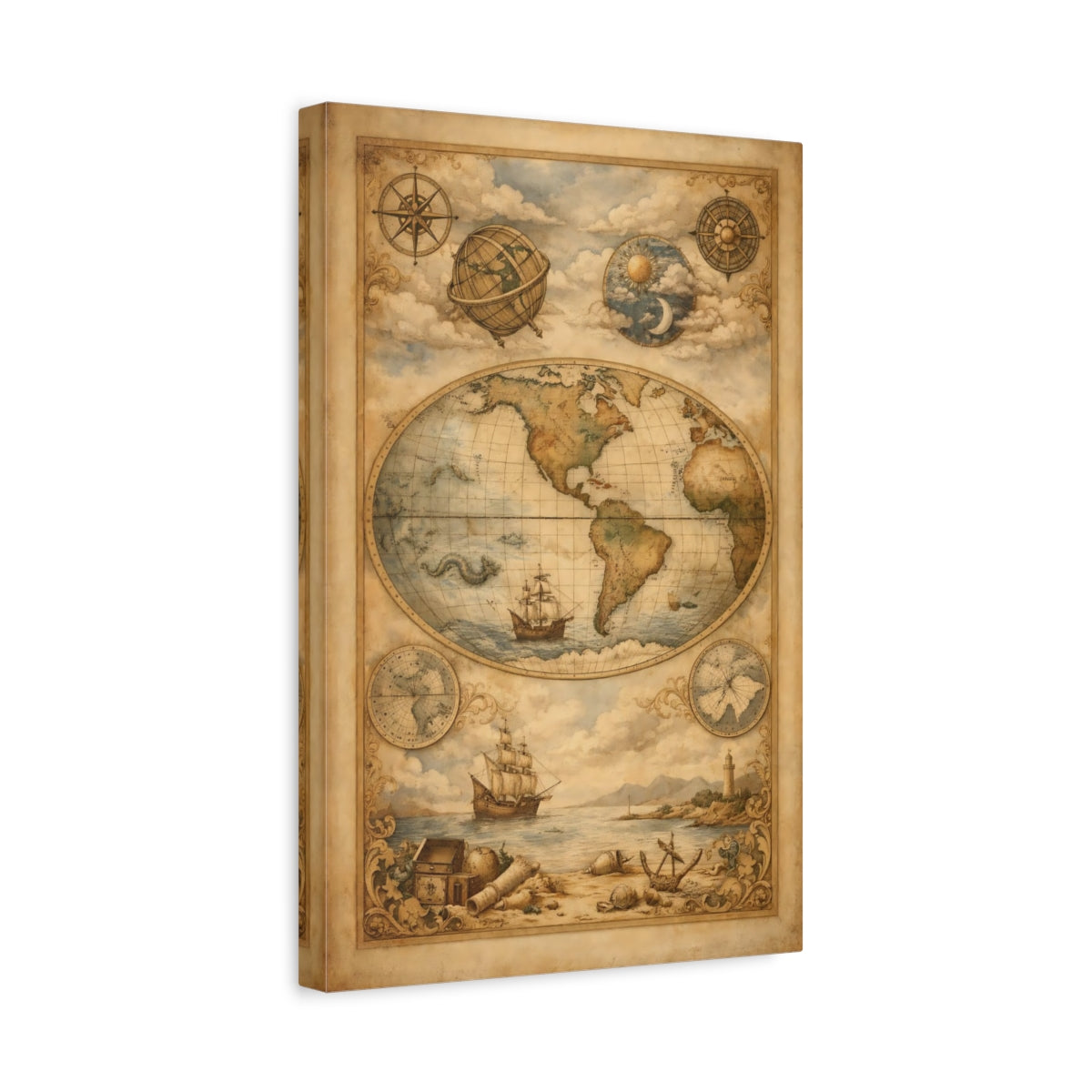 Maps World Vintage - Canvas Wall Art Print