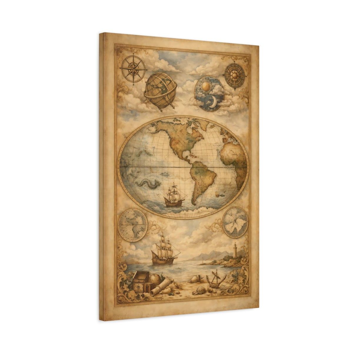Maps World Vintage - Canvas Wall Art Print