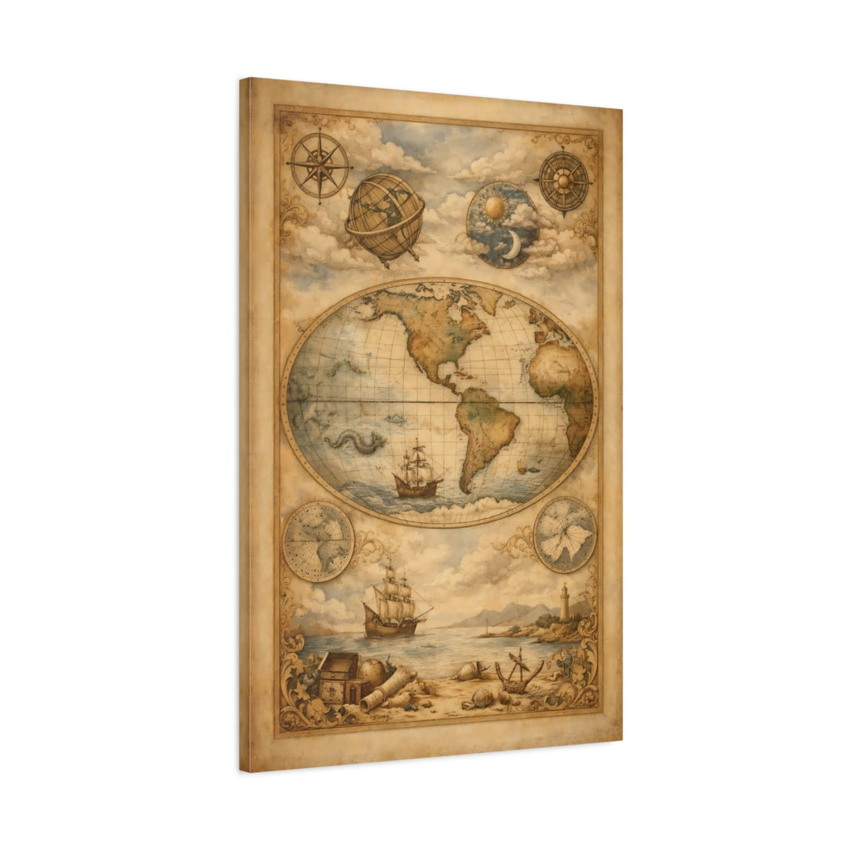 Maps World Vintage - Canvas Wall Art Print