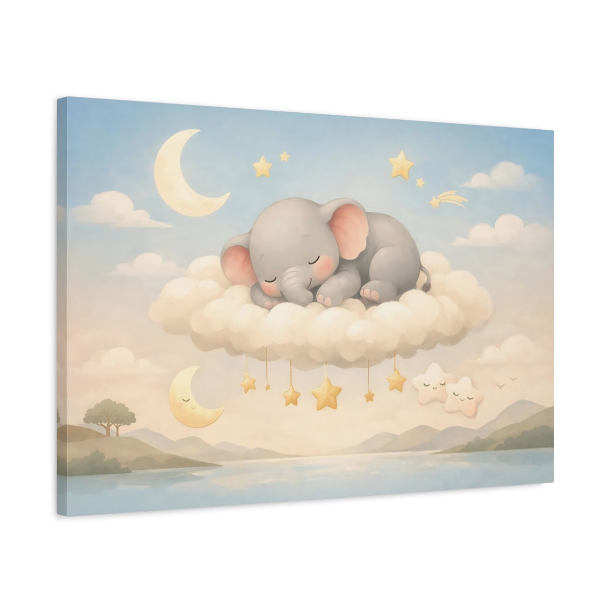 Modern Nursery Art Baby Elephant Fairytale - Canvas Wall Art Print