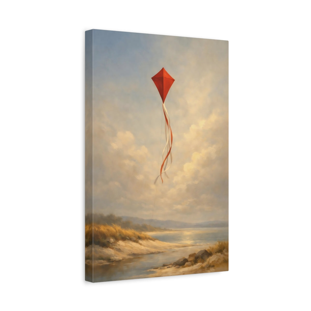 Side Mockup 4. Nature Red Kite Red Kite Beach shown as stretched canvas wall art