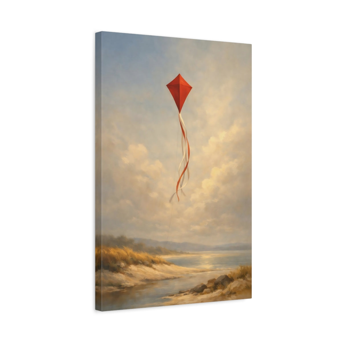 Side Mockup 3. Nature Red Kite Red Kite Beach shown as stretched canvas wall art