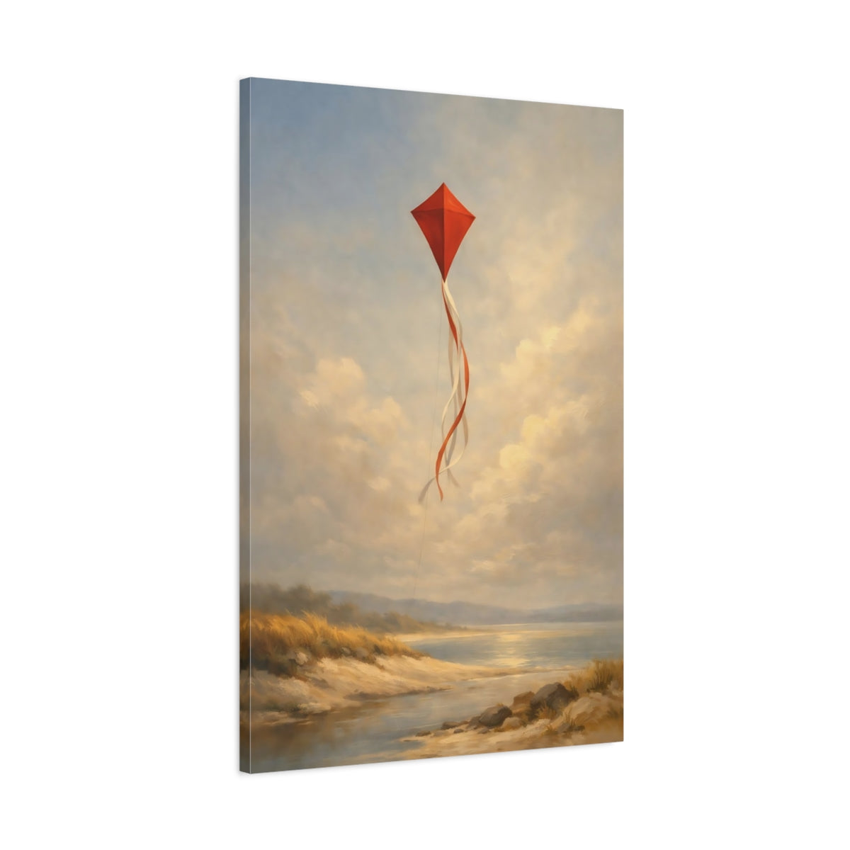 Side Mockup 1. Nature Red Kite Red Kite Beach shown as stretched canvas wall art