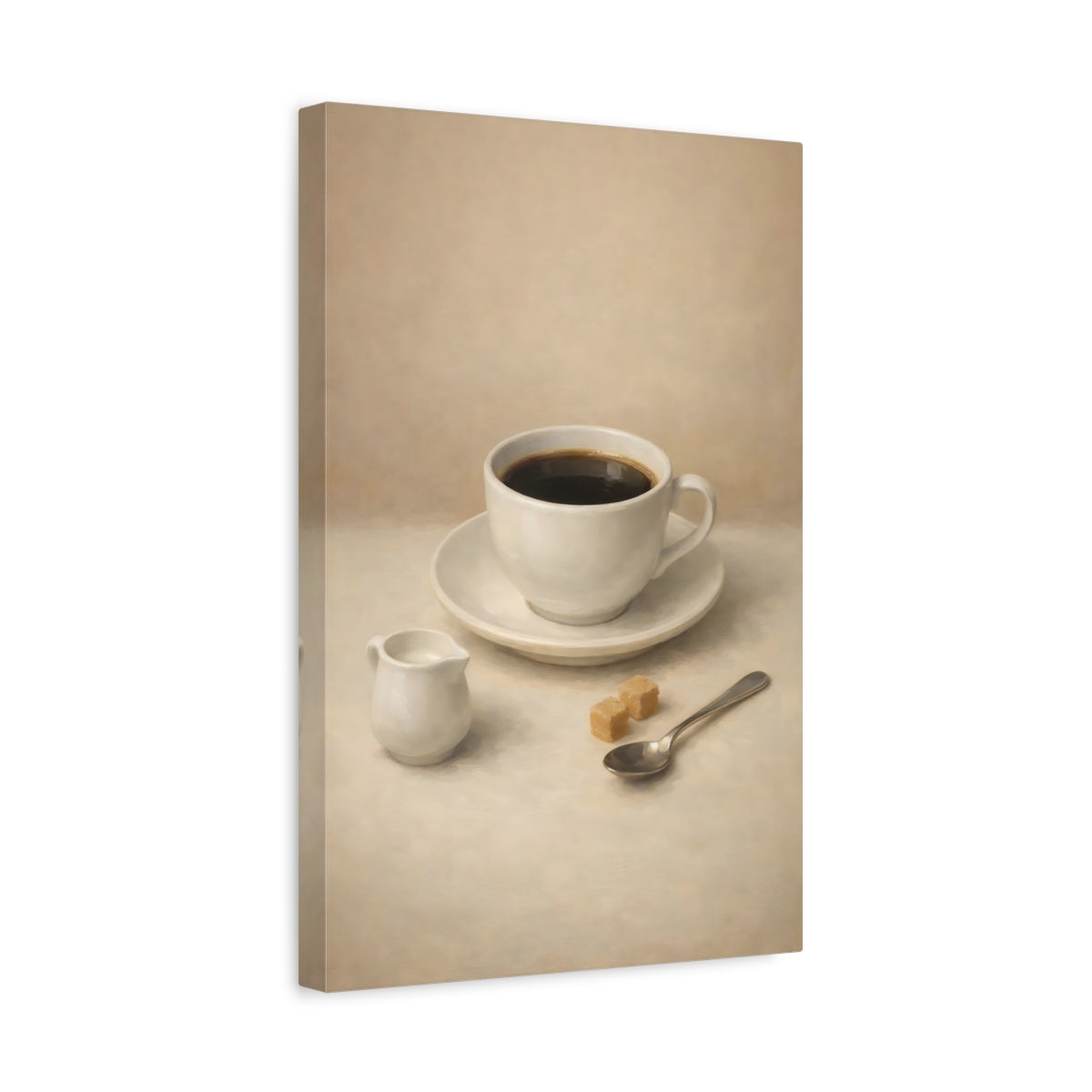 Side Mockup 4. Vintage Coffee Cup Brown And Beige shown as stretched canvas wall art