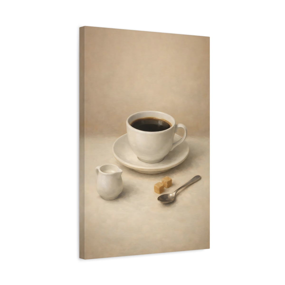 Side Mockup 3. Vintage Coffee Cup Brown And Beige shown as stretched canvas wall art