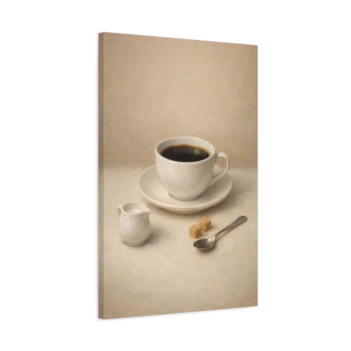Side Mockup 2. Vintage Coffee Cup Brown And Beige shown as stretched canvas wall art
