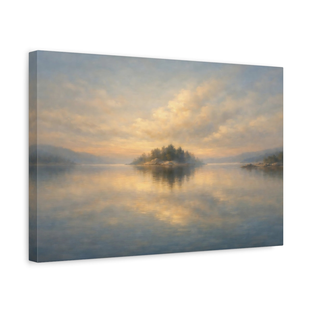 Side Mockup 4. Nature Island Golden Island Sunset shown as stretched canvas wall art